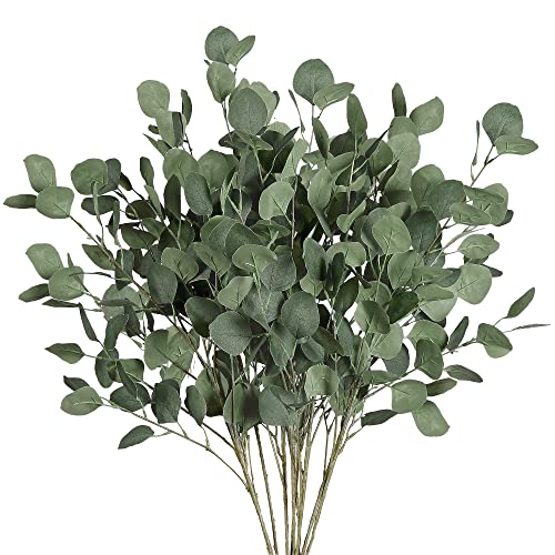 Sggvecsy 6 Pcs Eucalyptus Leaves Artificial Eucalyptus Stems Long Silver Dollar Leaves Faux Leaf Branches Fake Silk Eucalyptus for Spring Summer Home Festival Thanksgiving Christmas Decor (Green) - color: Green