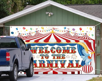 Remagr Large Circus Carnival Backdrop 10 x 8 ft Welcome to The Carnival Banner Backdrop Photo Garage Doors Background for Circus Theme Party Decorations Birthday Party Supplies Photo Props - size: 10 x 8 ft