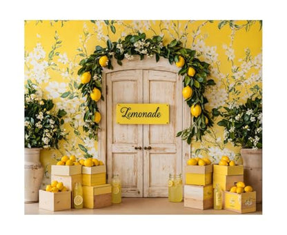 Kate 10x8ft Fresh Lemon Shop Backdrops for Photography Retro Wood Door Lemonade Party Background Baby Gilrs Portrait Photo Studio Backdrop - size: 10x8ft