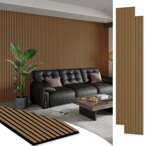 Smartstandard 2 Pack 105.9" x 12.6" Wood Slat Wall Panels, Soundproof Wooden Wall Panels, 3D Fluted Wood Panels for Interior Wall Decor, Classic Oak - color: Classic Oak, size: 106" x 25.2"