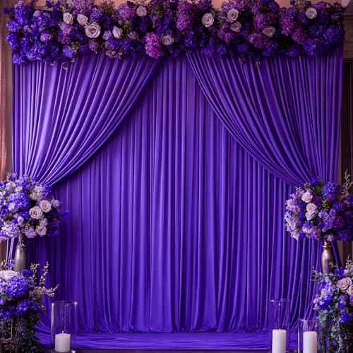 Purple Backdrop Curtains 4 Panels - Wrinkle-Free Polyester Photography Drapes for Baby Shower & Birthday Party - 16 X 10FT - color: Purple, size: W4' x H10'(4 panels)
