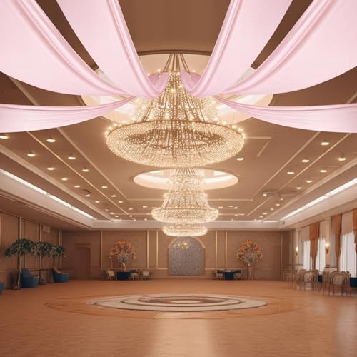 Pink Ceiling Drapes for Wedding, 6 Panels 5FT*20FT Wedding Arch Draping, Chiffon Fabric Backdrop Drapes, Wedding Ceiling Decorations - color: 6 Panels 5FT*20FT, Pink