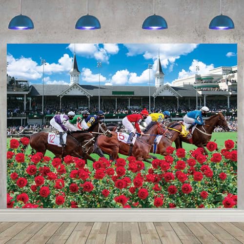 Red Rose Garden Racecourse Photography Background Horse Racing Run for the Roses Banner Horse Theme Party Decorations Supplies (10x8FT: 120x96 inch) - size: 10x8ft: 120x96 Inch