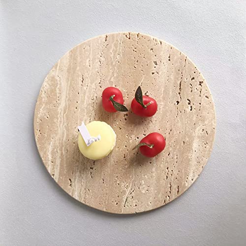 Natural Round Marble Tray Smooth Pastry Board for Desserts, Cheese, Coffee, Matte on Both Sides (Beige Travertine) - color: Beige Travertine