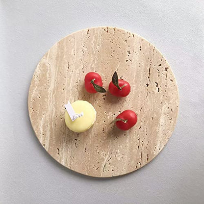 Natural Round Marble Tray Smooth Pastry Board for Desserts, Cheese, Coffee, Matte on Both Sides (Beige Travertine) - color: Beige Travertine
