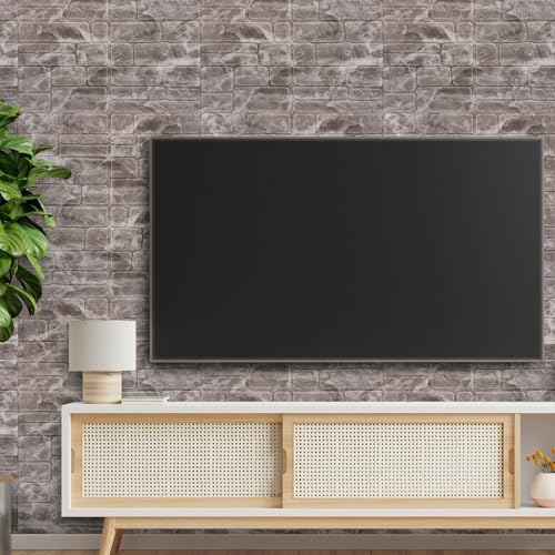 YU LI 3DH 3D Wall Panels Peel and Stick Faux Stone Wall Panel White 20-Pack Faux Brick Self-Adhesive Wallpaper 3D Foam Brick Wallpaper - color: Gray, size: 20PCS