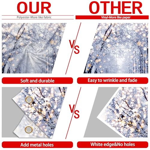 Winter Scene Backdrops 8x6 FT Wonderland Snowflake Photography Background Bokeh Glitter White Snow Forest Christmas Party Backdrop Dec Tree Landscape Kids Photobooth Photo Studio Props - color: White-Road, size: 8x6 FT