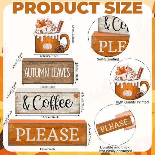 Lineshading 4 Pcs Fall Harvest Decoration for Home Autumn Cup Decor Thanksgiving Rustic Wooden Tiered Tray Decor Cup Gift Pumpkin Ice Cream Tabletop Centerpiece for Coffee - style: Autumn Leaves 2