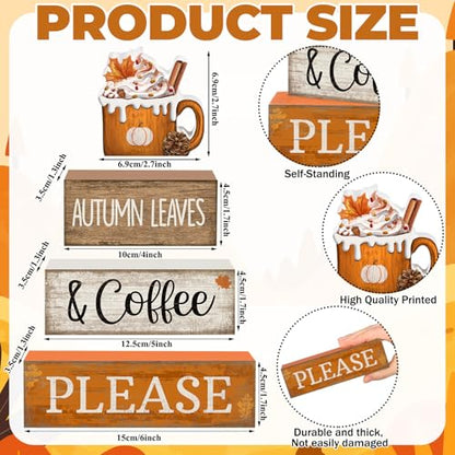 Lineshading 4 Pcs Fall Harvest Decoration for Home Autumn Cup Decor Thanksgiving Rustic Wooden Tiered Tray Decor Cup Gift Pumpkin Ice Cream Tabletop Centerpiece for Coffee - style: Autumn Leaves 2