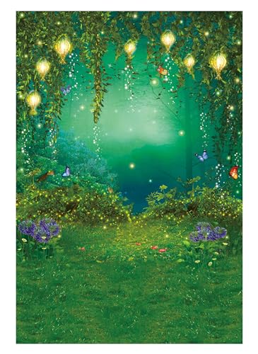 Funnytree 5X7FT Enchanted Forest Backdrop Fairy Tale Wonderland Butterfly Woodland Background Wedding Baby Shower Birthday Party Supplies Banner Cake Smash Decor Studio Portrait Prop Photobooth Favors