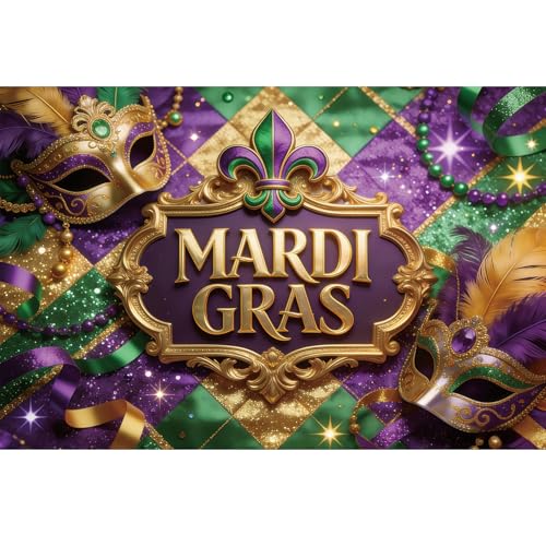 YongFoto Mardi Gras Backdrop 9x6ft Dance Mask Gold Purple Glitter Luxury Classic Photography Background Carnival Prom Masquerade Party Banner Birthday Wedding Decor Portraits Photoshoot Booth Props - color: Style 2, size: 9ftx6ft