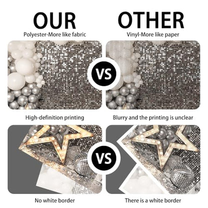 8x6FT Silver Sequin Photo Backdrop Balloons Star Shiny Sparkle Theme Photography Background Birthday Wedding Celebration Events Party Banner Decoration Photoshoot Supplies Polyester - size: 8x6FT