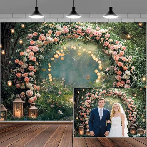 5x4ft Enchanted Forest Wedding Photography Backdrop Wonderland Roses Fairy Tale Backdrop Pink Flower Birthday Newborn Baby Shower Wedding Bridal Party Banner Photo Booth Props Anniversary Background - color: Multi6, size: 5X4FT