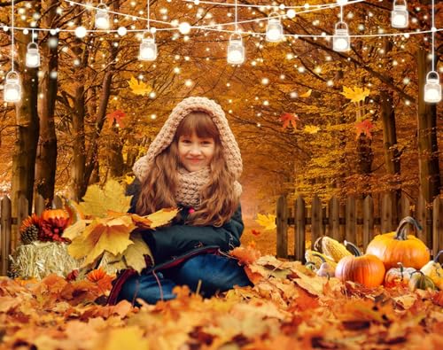 Fall Thanksgiving Backdrop for Photography 10x8ft Autumn Forest Maple Leaves Pumpkin Wood Fence Haystack Photo Backdrop Farm Harvest Thanksgiving Party Background Decor Kids Adult Photo Props