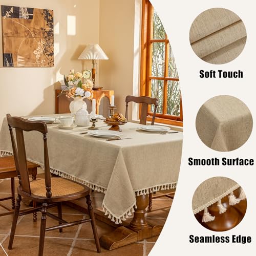 AmHoo Linen Blend Tablecloth Table Cloth 280 GSM Stitching Tassel Rectangle Decorative Natural Table Cover for Kitchen Dinning Wedding Buffet 55×70 inch Natural - color: Natural, size: 55×70 inch