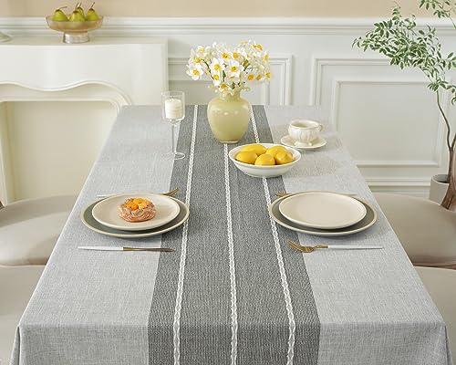 Alsoo Waterproof Rectangle Tablecloth Rustic Spring Table Cloth Cotton Linen Wrinkle Free Tablecloths for Kitchen Dining, Party, Holiday, Outdoor (Grey Lines, 4-6 Seats, 55x75 Inches) - color: A-grey Lines, size: 75" x 55" (Rectangular)