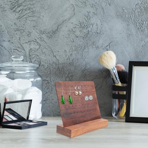 Sosoport Slot Earrings Display Stand Jewelry Storage Rack with Walnut Finish Compact Lightweight Prop for Vanity Desk Organizer for Earrings Display and Gift Random Color