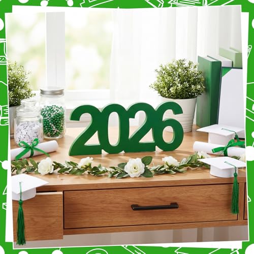 AceOrbit Graduation Decorations 2026 Table Sign Centerpieces 13" x 5.5" Wooden Class of 2026 Block Graduation Photo Booth Props for High School Seniors Night Decor College Party Supplies(Green) - color: Green