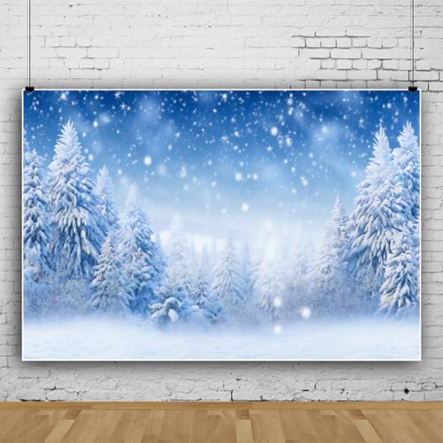 Laeacco 6x4ft Winter Snow Scenery Backdrop Falling Snowflake Wonderland Snow Pine Trees Forest Landscape Photography Background Christmas New Year Family Party Kids Adult Portrait Photo Booth Props - size: 6x4ft