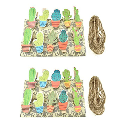 HAHIYO Cactus Painted Mini Wooden Clothespin Clip with 6.56 Feet Jute Twine Photo Paper Holders 1.38inch Tight Clamp Not Fray Rope Post Notices Handy Read for Hanging Postcard Wedding 20PCS - size: Cactus(with rope) 1.38 inches 20 Pack