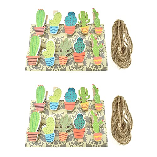 HAHIYO Cactus Painted Mini Wooden Clothespin Clip with 6.56 Feet Jute Twine Photo Paper Holders 1.38inch Tight Clamp Not Fray Rope Post Notices Handy Read for Hanging Postcard Wedding 20PCS - size: Cactus(with rope) 1.38 inches 20 Pack