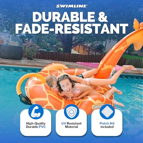 SWIMLINE ORIGINAL 90710 Giant Inflatable Giraffe Pool Float Floatie Ride-On Lounge W/ Stable Legs Wings Large Rideable Blow Up Summer Beach Swimming Party Lounge Big Raft Tube Decoration Toys Kids - color: Giraffe, size: Large
