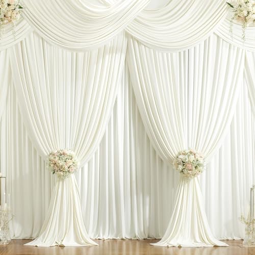 20ft x 12ft Ivory Backdrop Curtains Panels for Party Wrinkle Free Fabric Backdrop Drapes Decorations Cloth for Wedding Baby Shower Photography Engagement Bridal Shower Gender Reveal Background Curtain - color: Ivory, size: W5' x H12'(4 panels)