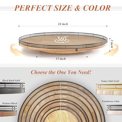 24" Lazy Susan Oak Wood Turntable Organizer for Cabinet, Farmhouse Round Wooden Large Lazy Susan Organization and Storage for Dining Table, Pantry, Kitchen, Countertop, Cupboard, Home Decor - color: Brown & Black, size: 24 inches