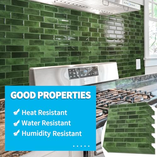 Art3d 10-Sheet Kitchen Backsplash Tiles Peel and Stick, Self Adhesive Wall Tile Sticker for Kitchen Island Bathroom Laundry Room RV Renter 12" x 12" - Jade Green - color: Jade Green