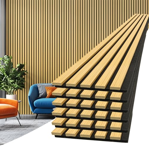 Art3d 6-Piece Wood Slat Acoustic Panels for Stylish Decor and Noise Reduction, 3D Textured Panel for Ceiling and Wall, Bamboo-Hued - color: Bamboo-Hued, size: 6Pcs - 94.5 * 7.9 inch