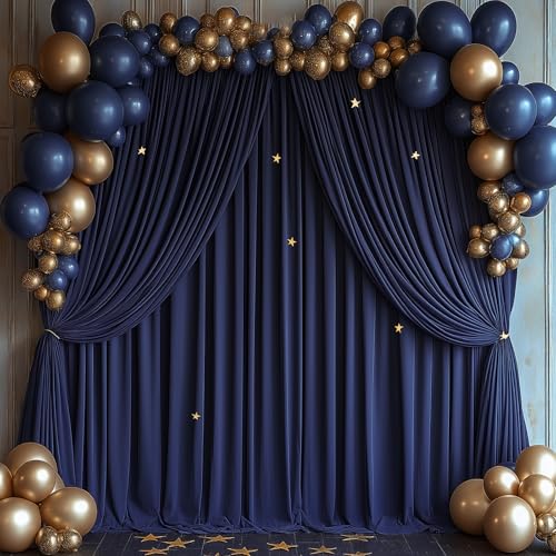 ESGOTBME 10x10ft Wrinkle Free Navy Blue Backdrop Curtain for Parties Soft Fabric Drapes Wedding Blue Curtain Backdrop for Birthday Party Decorations Background for Photography 5x10ft, 2 Panels - color: Navy Blue, size: W5' X H10'(2 Panels)