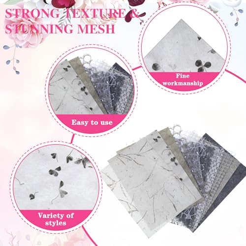 IANFAN 20 Sheets A5 Textured Scrapbook Paper & Mesh Fabric Set, Handmade Scrapbook Art Paper Craft Textured Papers Mix for Scrapbooking Junk Journal Card DIY