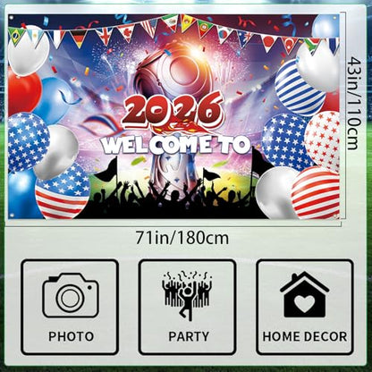 World Cup Backdrop 2026 International Country Flag&Trophy Showcase Decorations Welcome Banner Soccer Merchandise Football Background Classroom Office Sport Event Home Party Photo Booth Props 71×43In