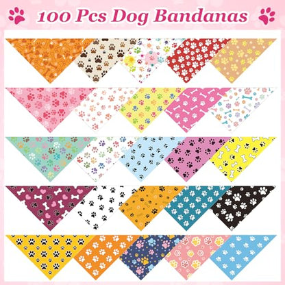 Abbylike 100 Pcs Paw Print Dog Bandanas Bulk Soft Triangle Kerchief Bibs Scarf Set for Pets Dogs Walking Photo Props Pets Shops Adoption Events Party Costume (19.7 x 13.8 x 13.8 Inch) - size: 19.7 x 13.8 x 13.8 Inch, style: Paw Print