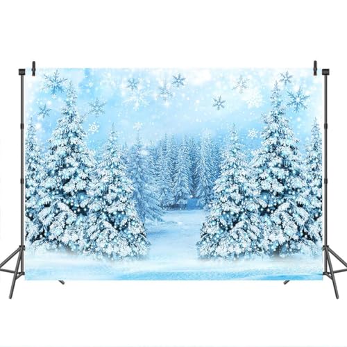 Mocsicka Winter Scene Backdrop Snowy Christmas Pine Tree Halo Spots Photography Background Blue Wonderland Snowflake Forest Party Holiday Photoshoot Props (Blue, 10x7ft) - color: blue, size: 10x7ft