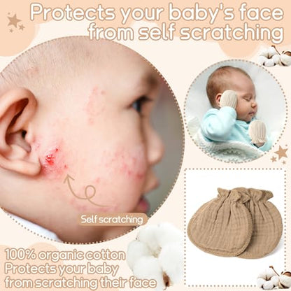 Newborn Baby Muslin Mittens 0-6 Months No Scratch Elastic Wrist Soft Breathable Gloves Bulk Cotton for Infant - color: Sweet Color