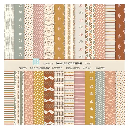 Boho Pattern Scrapbook Paper,24 Sheets 12 Designs Folded Flat Scrapbooking Paper Double Sided Colorful Decorative Craft Scrap Book Paper For Card Making Art Photo Album,12x12 Inch - color: Fall Style Boho