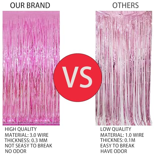 Valentines Day Keyali 2 Pack 3.3 * 8.3 ft Foil Curtain Metallic Tinsel Fringe Curtains Photo Booth Props Backdrop for Birthday Wedding Engagement Baby Shower Christmas Holiday Celebration Partyl,Pink - color: Pink, size: 2 Pack
