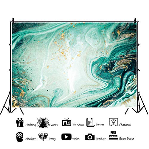 Leyiyi 5x3ft Green Marble Backdrop Green Marble Texture Photography Background Watercolor Art Ink Painting Golden Glitter Golden Quicksand Liquid Abstract Background Home Decor Photo Booth Props - color: Emerald Green, size: 5x3ft