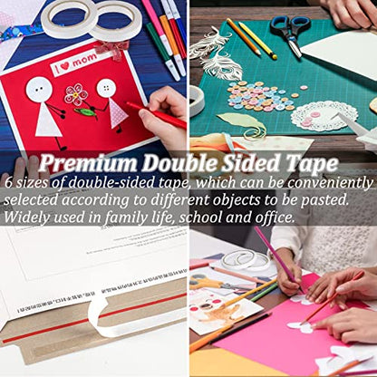 SmaringWing Double Sided Tape for Crafts, 6 Rolls Multi-Size Double-Sided Adhesive Tape for Arts, Photography, Gift Box, Scrapbooking, Card Making, Paper Backing - size: 5mm/ 6mm/ 8mm/ 10mm/ 12mm/ 15mm