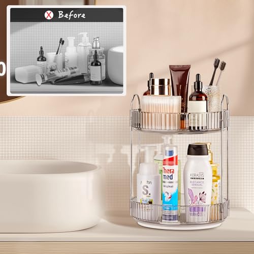 360 Rotating Makeup Organizer, 2 Tier Lazy Susan Bathroom Counter Organizer, Skincare Organizers, Spinning Perfume Organizer & Vanity Organizer Countertop (Classic Grey, 2 Tier) - color: Classic Grey, size: 2 Tier