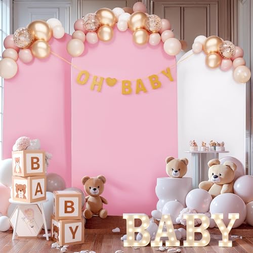 Wedding Arch Backdrop Cover Set of 3, White and Pink Double Color Arch Stand Covers, 6FT, 5FT, 4FT Spandex Fitted Arch Covers for Wedding Baby Shower Party Banquet Photography Background Decoration - color: White+Pink, size: 6FT,5FT,4FT