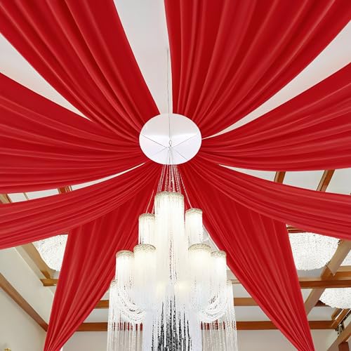 DUOBAO Dark Red Wedding Ceiling Drapes 30ft Sheer Chiffon Backdrop Curtains, Red Arch Draping Fabric for Wedding Ceremony Reception Ceiling Decor Party Event Decoration, 6 Panels 5x30ft - color: Red, size: 60"W x 360"L (Pack of 6)