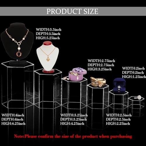 Jetec Hexagonal Jewelry Display Risers Hexagonal Market Display Risers Stands Acrylic Showcase Acrylic Stand for Jewelry Model Figures Decoration, 6 Sizes(Clear,6 Pieces) - color: Clear