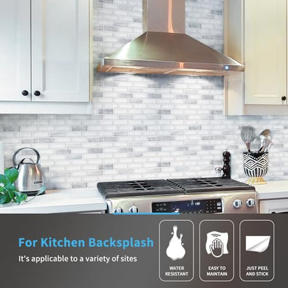 Art3d 10-Sheet Peel and Stick Backsplash Tile in White Marble, Self-Adhesive Wall Tiles Stick on Kitchen Laundry Room RV Renter - 12 x 12 Inch - color: White Marble