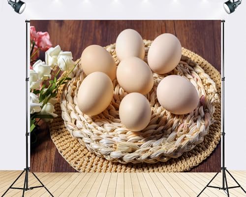 Trykid 8x6ft Natural Brown Egg Backdrop Fresh Farm Egg Still Life Photography Background Food Themed Party Decoration Tapestry Photo Booth Prop Fabric - size: 8x6ft