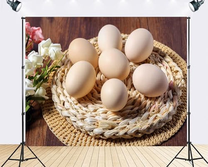 Trykid 12x8ft Natural Brown Egg Backdrop Fresh Farm Egg Still Life Photography Background Food Themed Party Decoration Tapestry Photo Booth Prop Fabric - size: 12x8ft