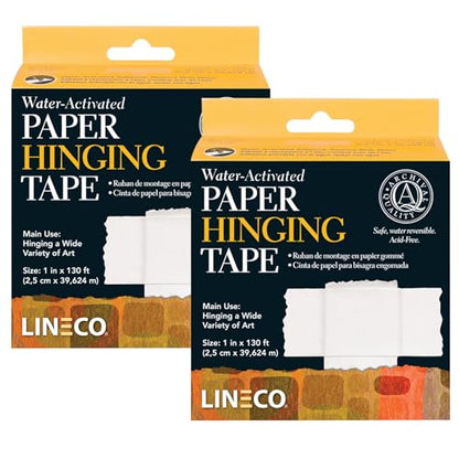 Lineco Archival Water Activated Paper Hinging Tape, Acid-Free with Neutral pH, Hinge Art Photography Matboards, 1''x130 Feet. Pack of 2 - size: Pack of 2