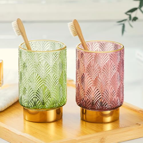Makeup Brush Holder Organizer,Toothbrush Holders,Desk Pen Pencil Holder,Multifunctional Vintage Glass Brush Cup（A42-4-US） - color: Red