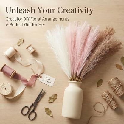Pampas Grass Decor 30pcs 21.7 Inch, Faux Pampas Grass White Pink Brown Artificial Dried Flowers Fluffy No Shedding for Boho Wedding Home Bedroom Vase Filler - size: White Pink Brown